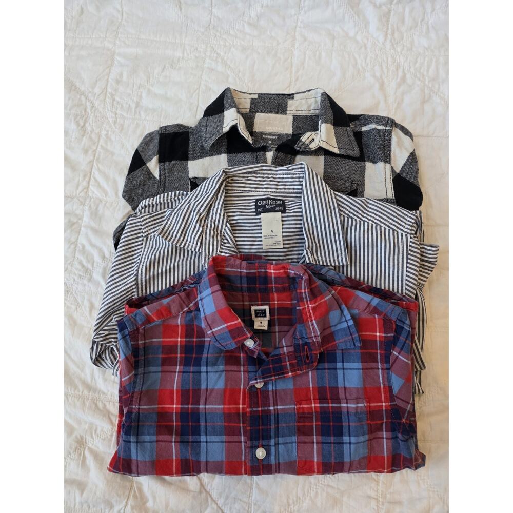 Lot Of 3 Toddler Boy's Size 4 Button Down Shirts 100% Cotton Janie & Jack Sonoma